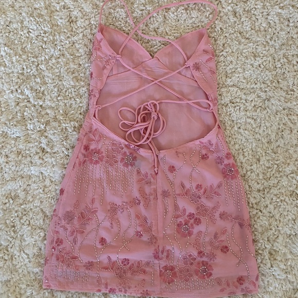 Peppermayo Vietta Sequin and Beaded Pink Floral Mini Dress - Picture 4 of 5